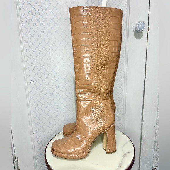 Circus by Sam Edelman Tan Croc-Embossed Heeled Boots - Picture 3 of 9